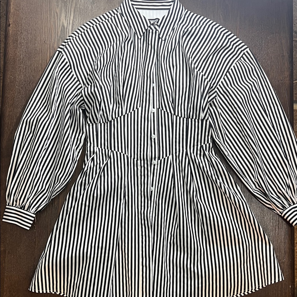 Express Monochrome Striped Shirt Dress
